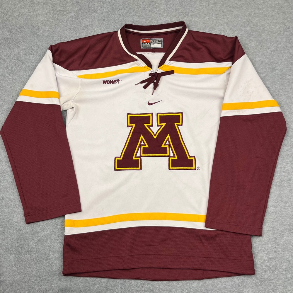 Nike Hockey Jersey Men XL White Minnesota Golden Gophers WCHA Lace Up V-Neck